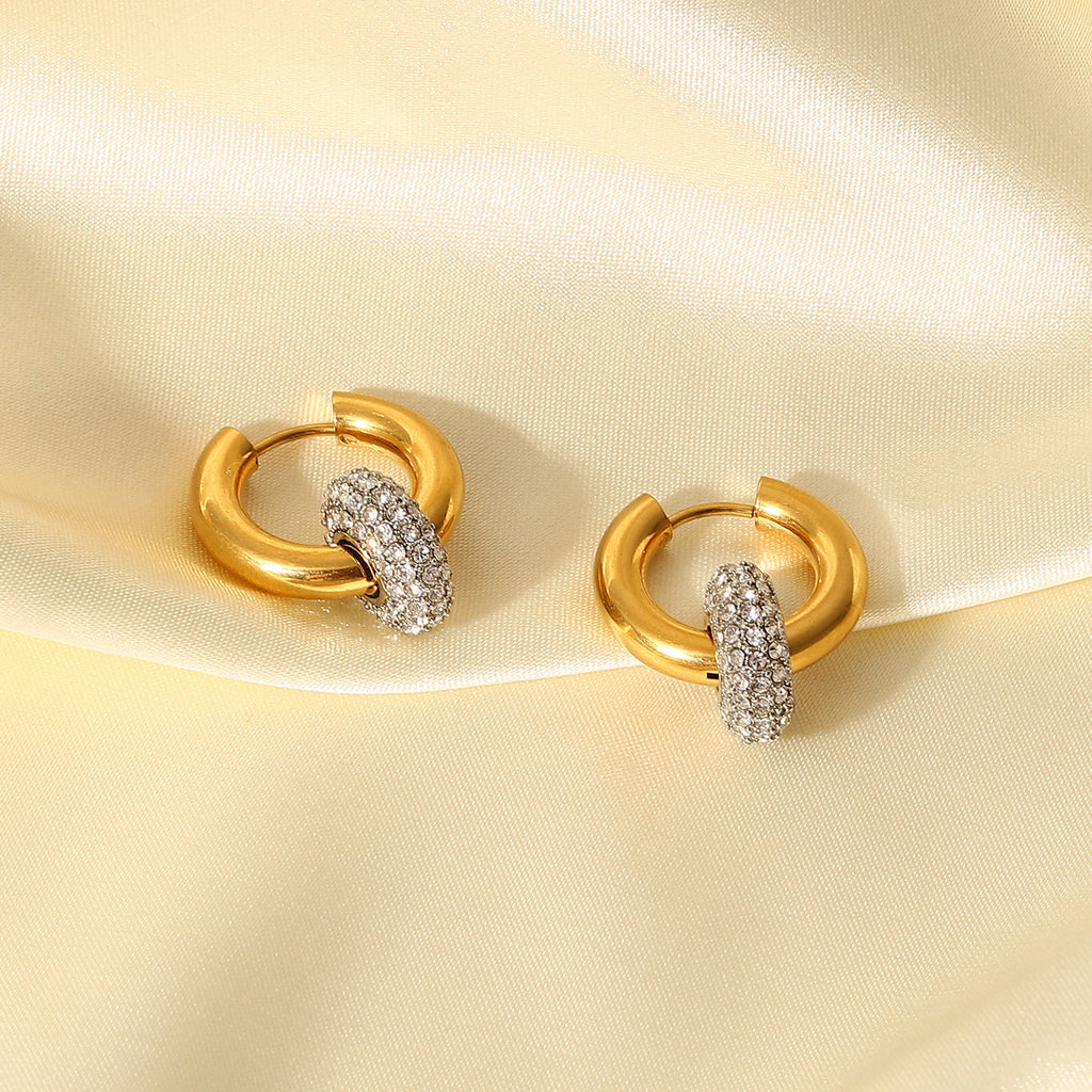 Zircon Hoop Drop Earrings 18K Gold Earrings for Women