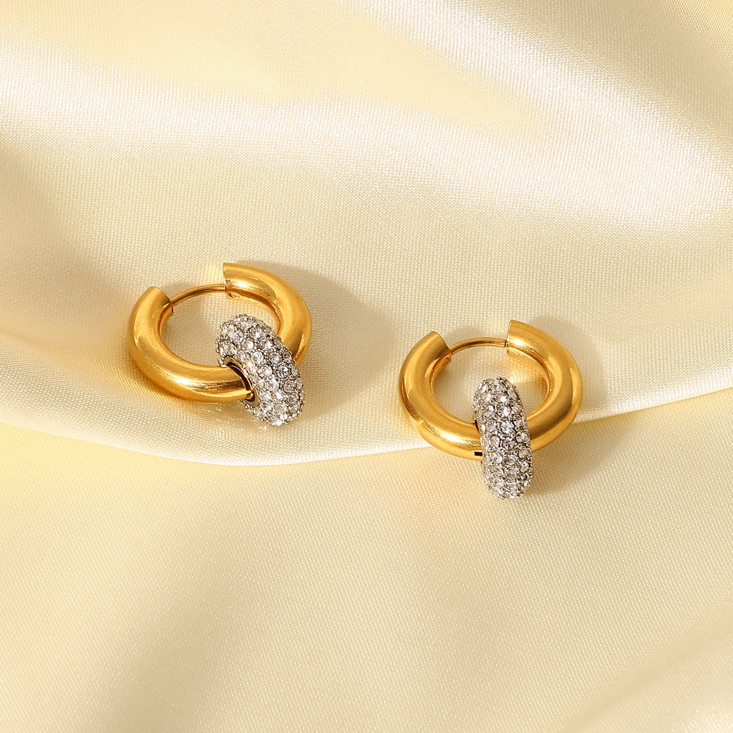 Zircon Hoop Drop Earrings 18K Gold Earrings for Women