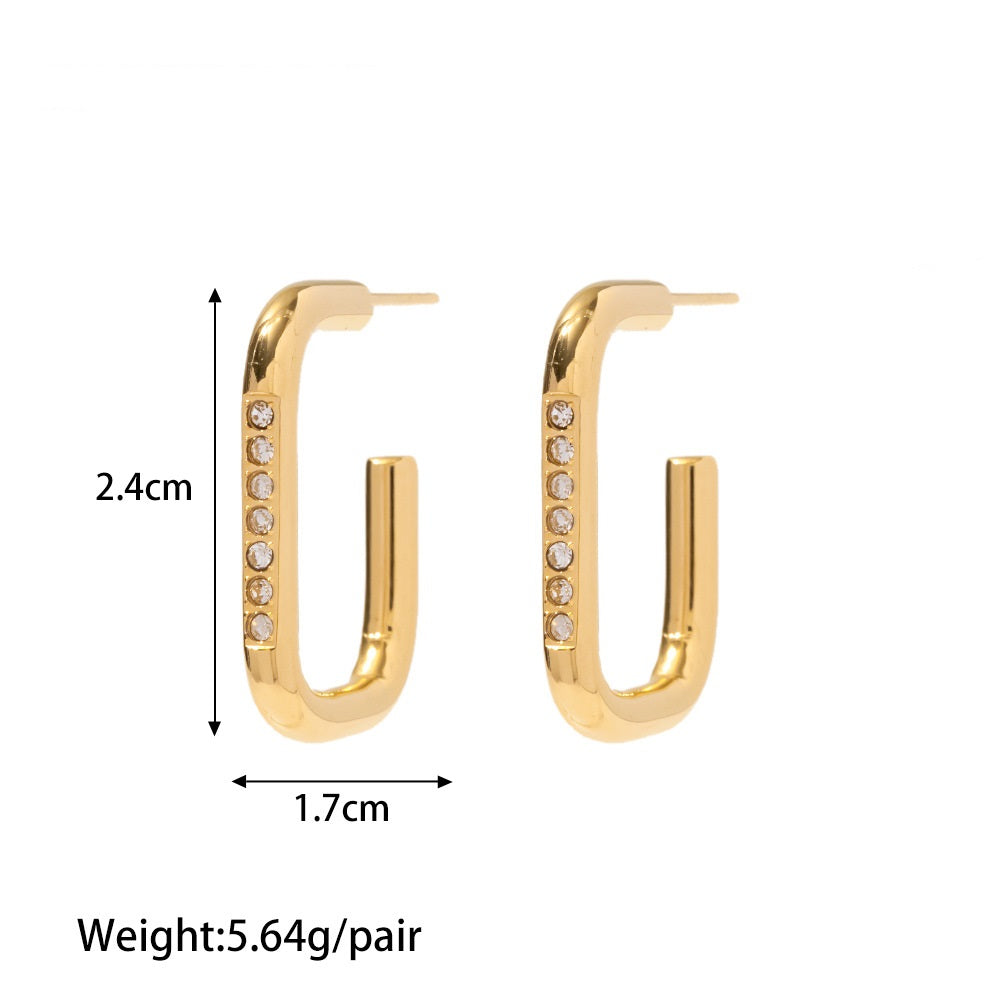18k Gold Plated Zircon Hoop Earrings White Pink Light Green