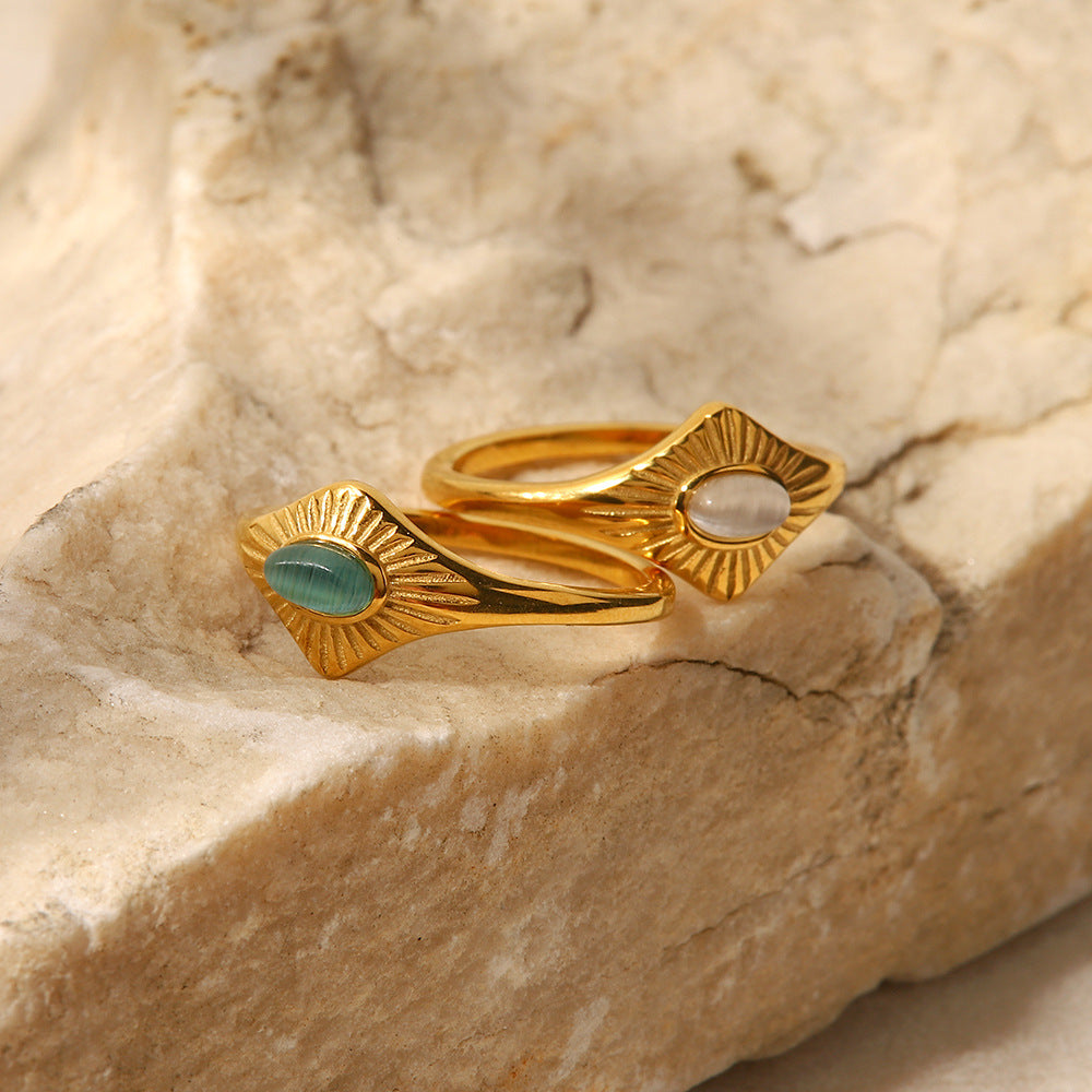 18K Gold Inlaid Blue Opal Ring – Elegant Luxury Jewelry