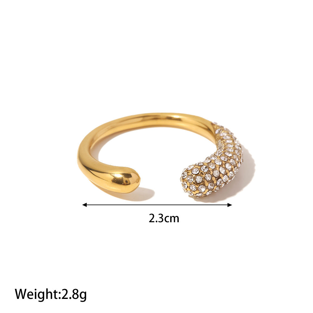 18K Gold Plated Open Ring with White Diamonds for Women