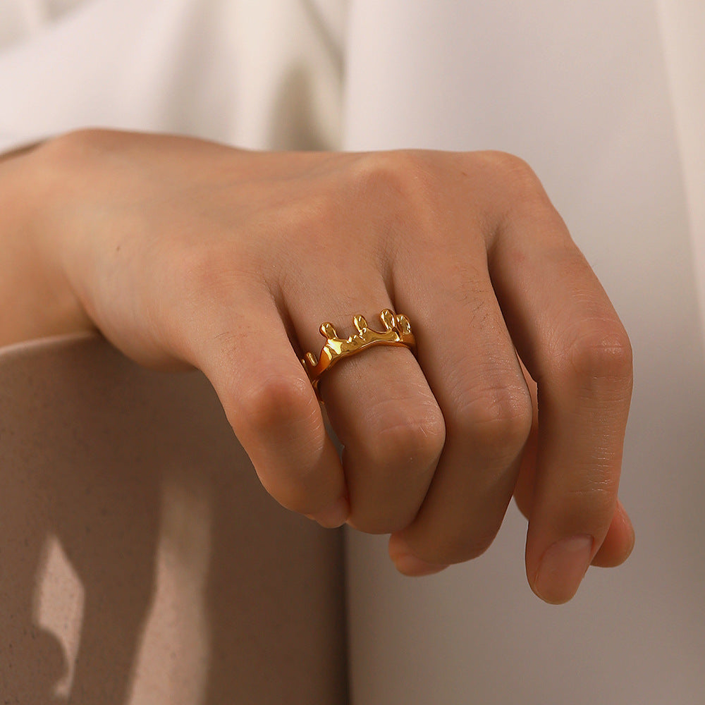 18K Gold Plated Crown Open Geometric Irregular Ring for Women