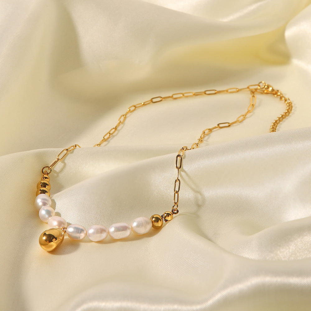 18K Golden Baroque Freshwater Pearl Necklace French Elegant