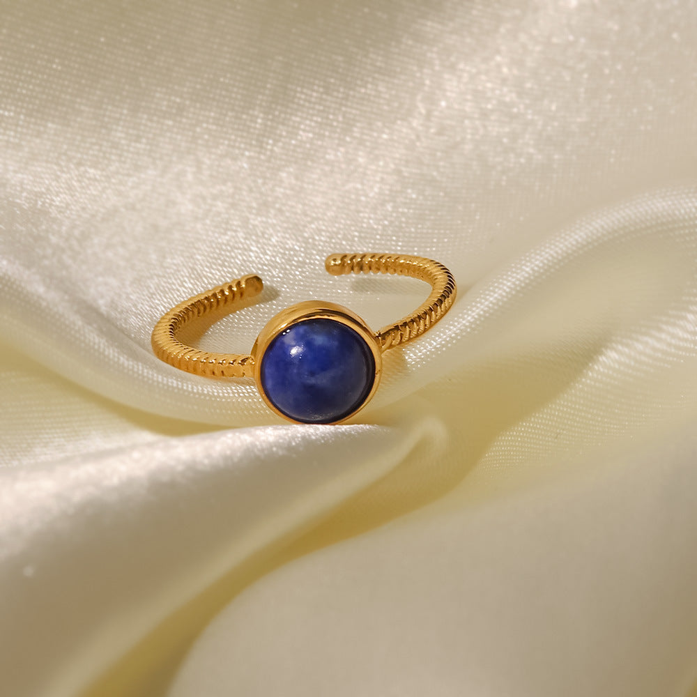 18k Gold Plated Round Lapis Lazuli Adjustable Twist Ring