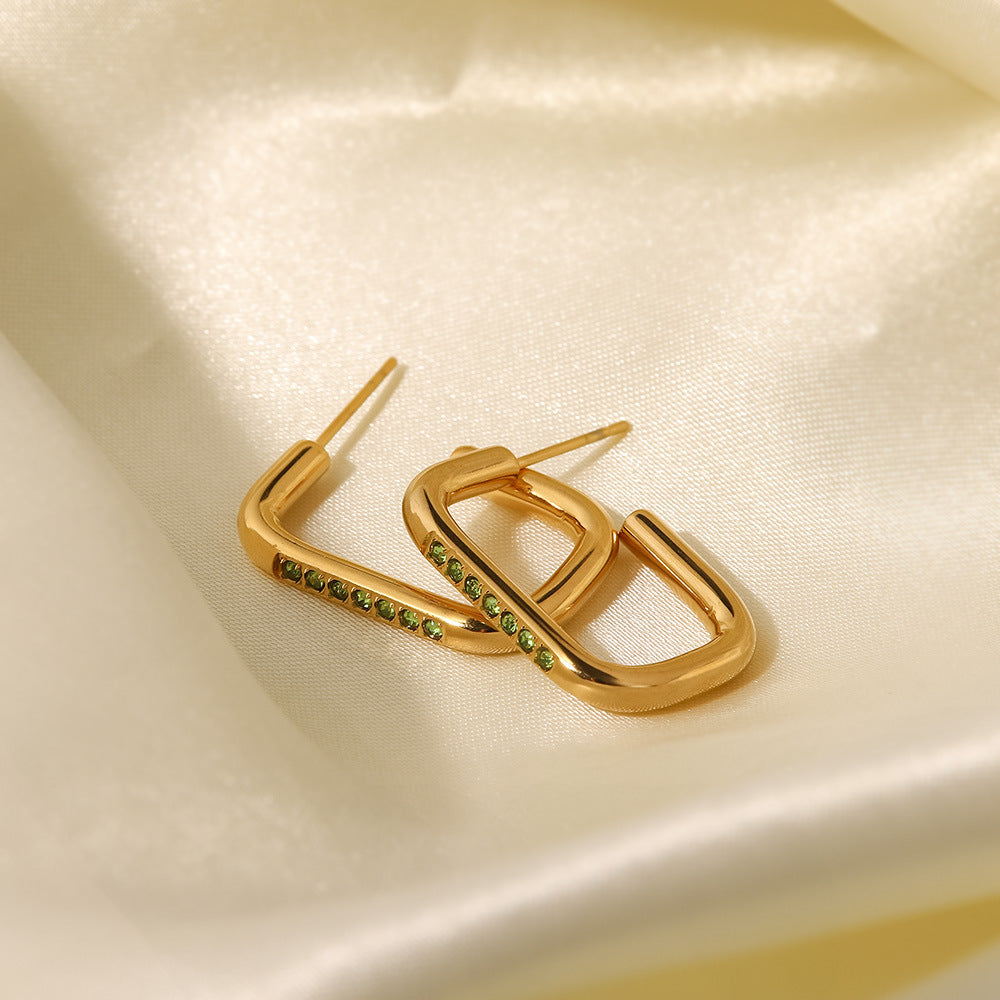18k Gold Plated Zircon Hoop Earrings White Pink Light Green