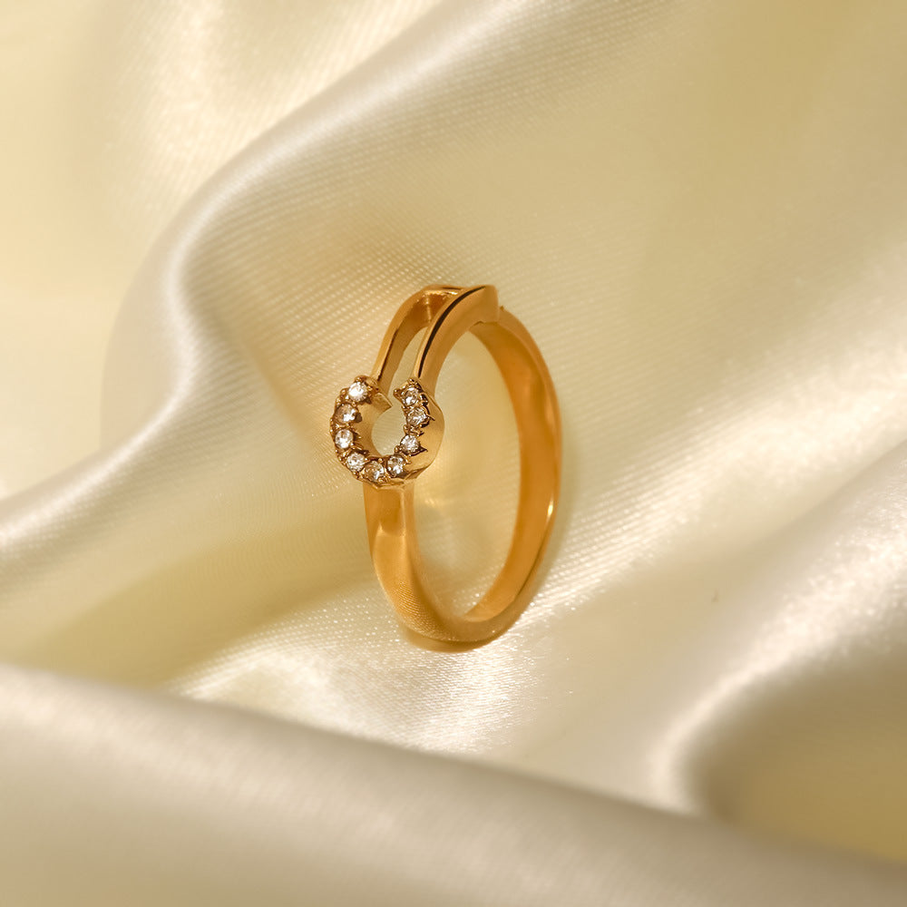 18K Gold Plated White Diamond Paper Clip Ring for Women