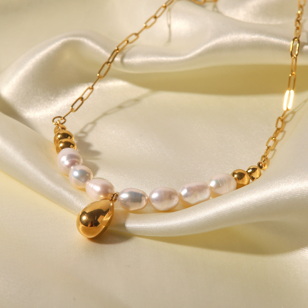 18K Golden Baroque Freshwater Pearl Necklace French Elegant
