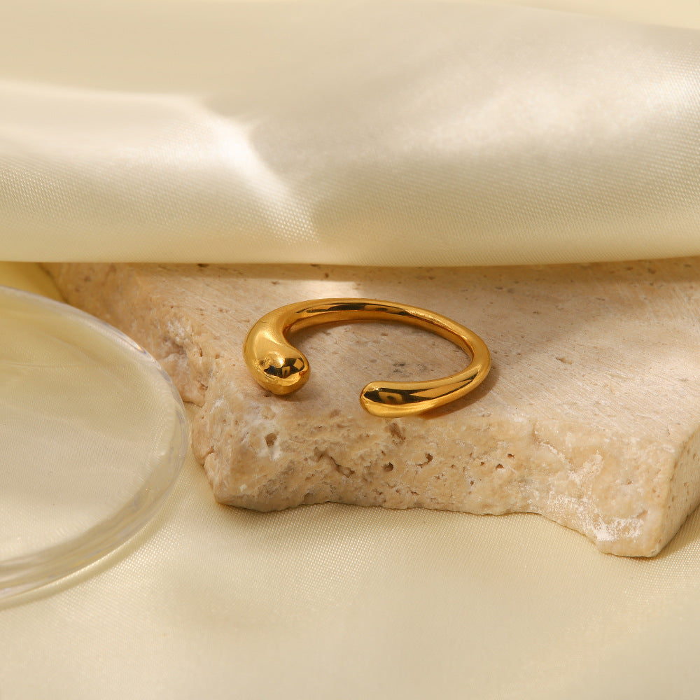 18K Gold Geometric Open Ring – Minimalist Adjustable Band