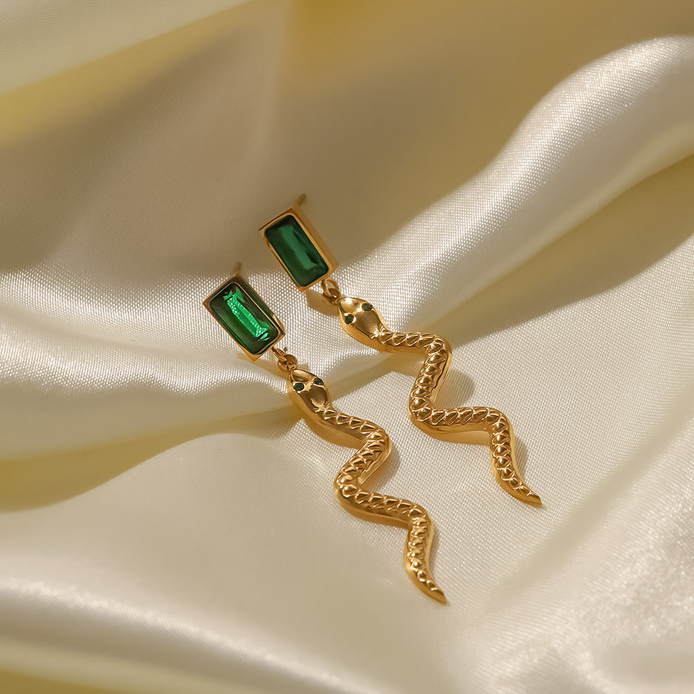 18K Plated Cubic Zirconia Snake Rectangle Drop Earrings