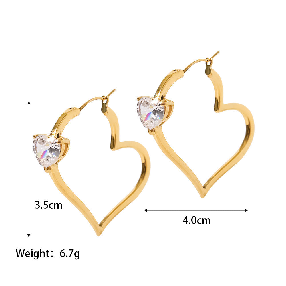18K Gold Plated Heart Zirconia Earrings for Women