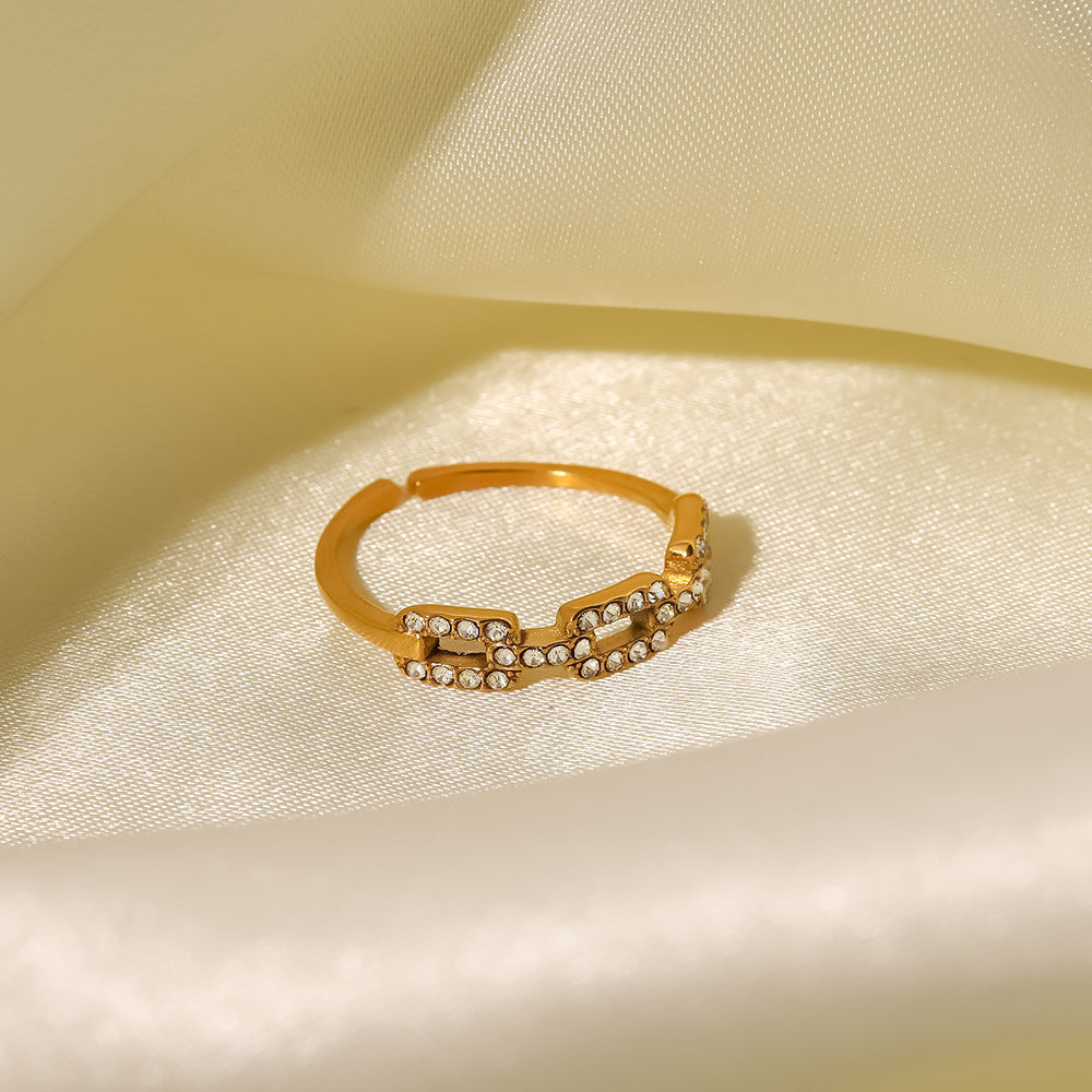 18K Gold Plated Square Link Diamond Stacking Ring