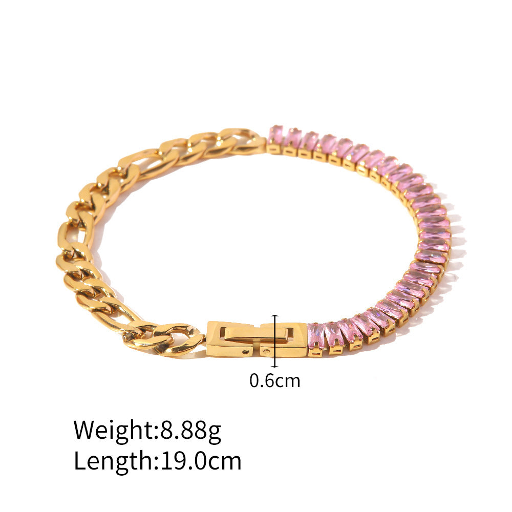 18K Gold Plated Pink Zircon Figaro Bracelet for Women