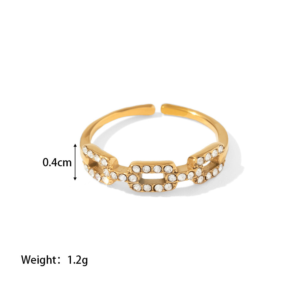18K Gold Plated Square Link Diamond Stacking Ring