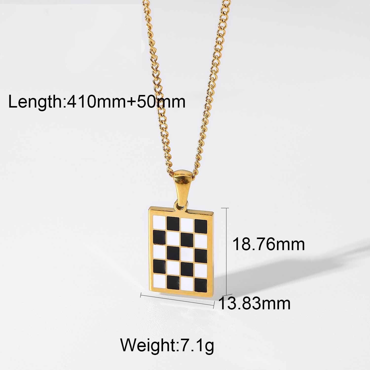 18K Chess Checker Black White Green White Titanium Steel Necklace