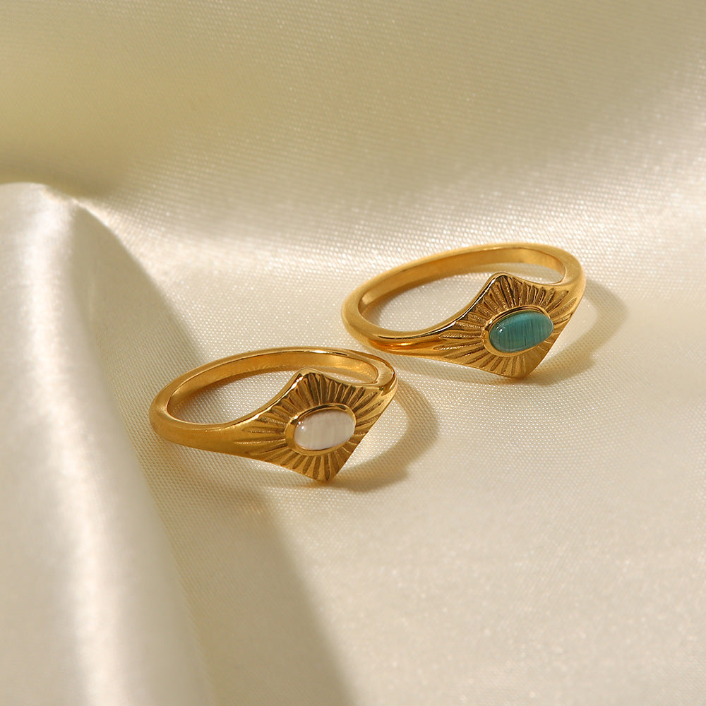 18K Gold Inlaid Blue Opal Ring – Elegant Luxury Jewelry