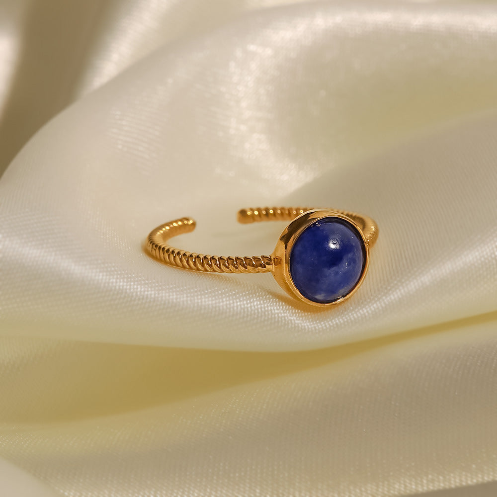 18k Gold Plated Round Lapis Lazuli Adjustable Twist Ring