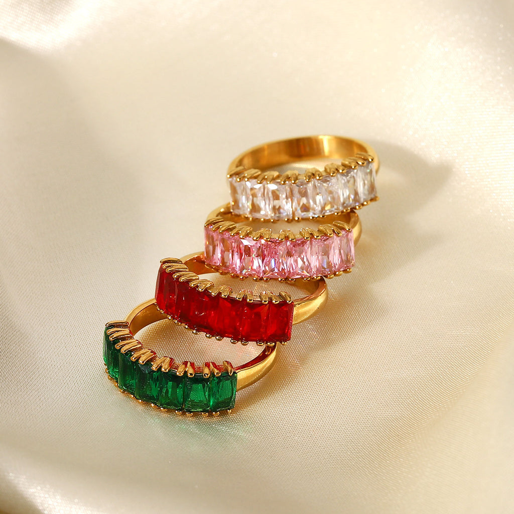 18K Gold Half Circle Rectangular Zircon Ring for Women
