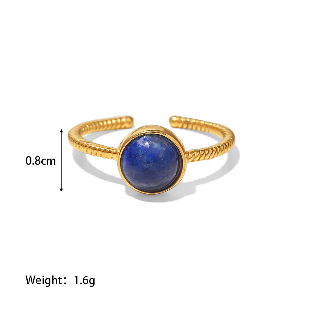 18k Gold Plated Round Lapis Lazuli Adjustable Twist Ring