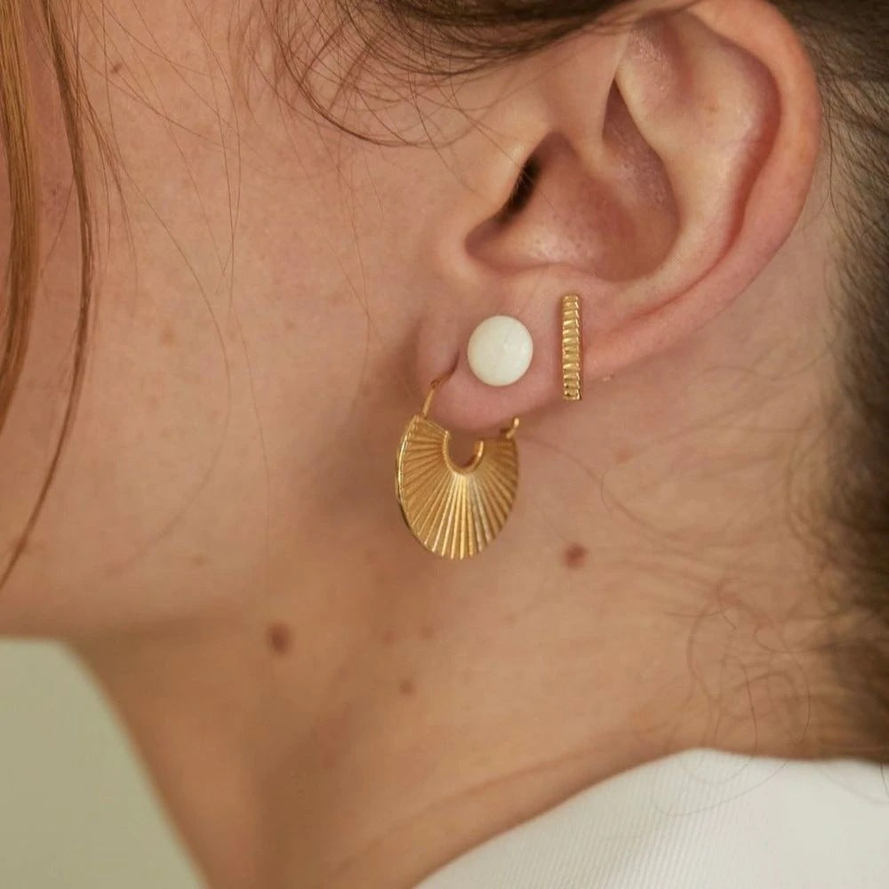18K Gold Scalloped Rib Earrings